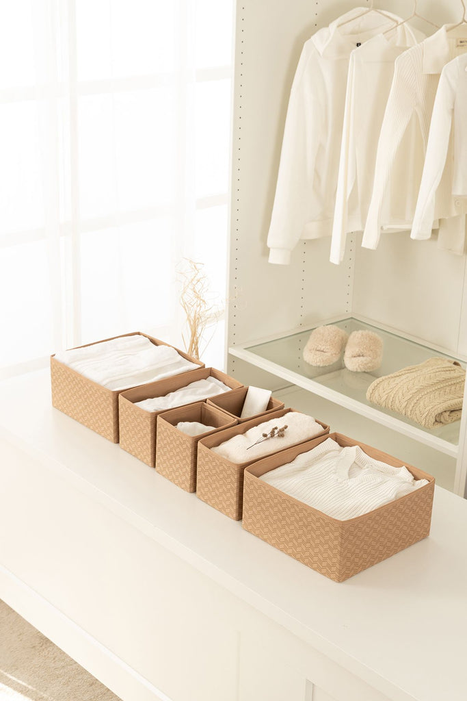 REKHOME 6'lı Balıksırtı Desen Bej Çocuk Odası Dolap Çamaşır Çekmece Içi Düzenleyici Saklama Kutusu Organizer