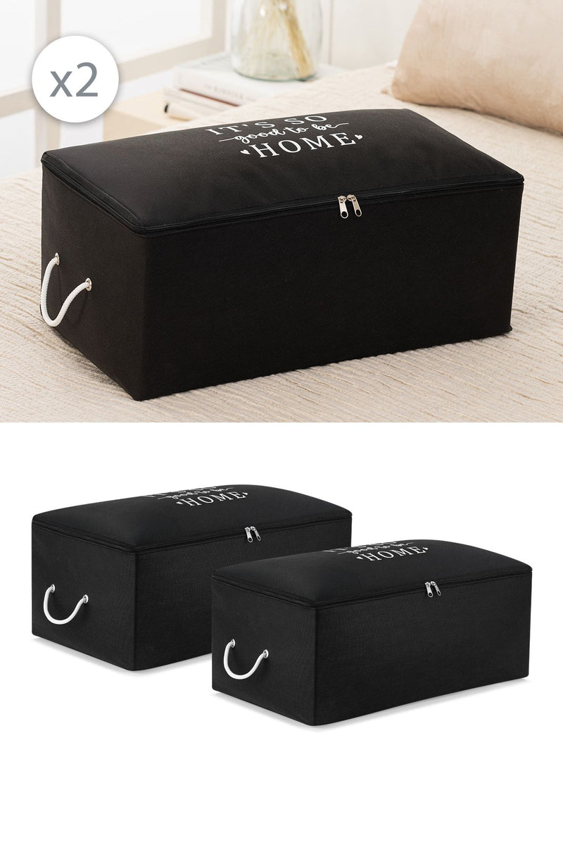 REKHOME 2'li Set Orta Boy Siyah Baza Altı Çekyat Tipi Kazak Pike Düzenleyici Battaniye Hurcu 52x28x21