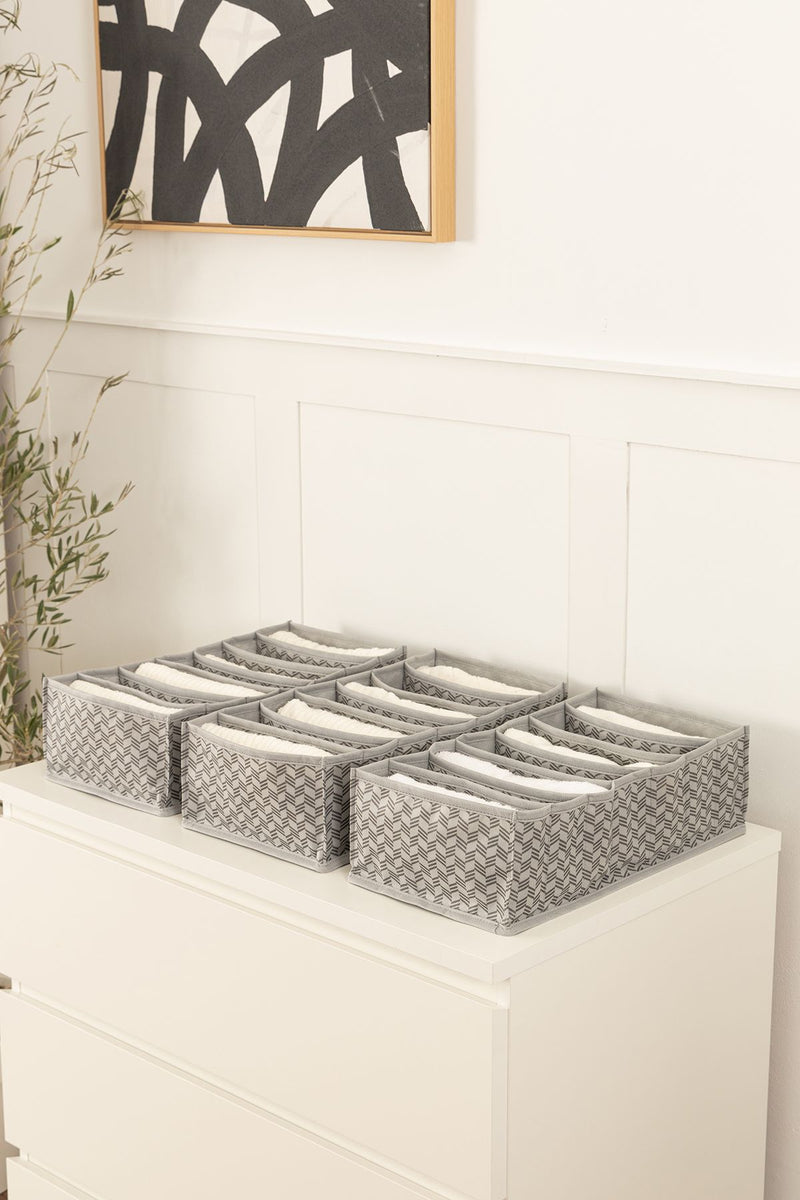 REKHOME 3lü Set 7 Bölmeli Balıksırtı Desenli Gri Dolap Çekmece İçi Akordiyon Katlanır Çorap Çamaşır Düzenleyici Organizer