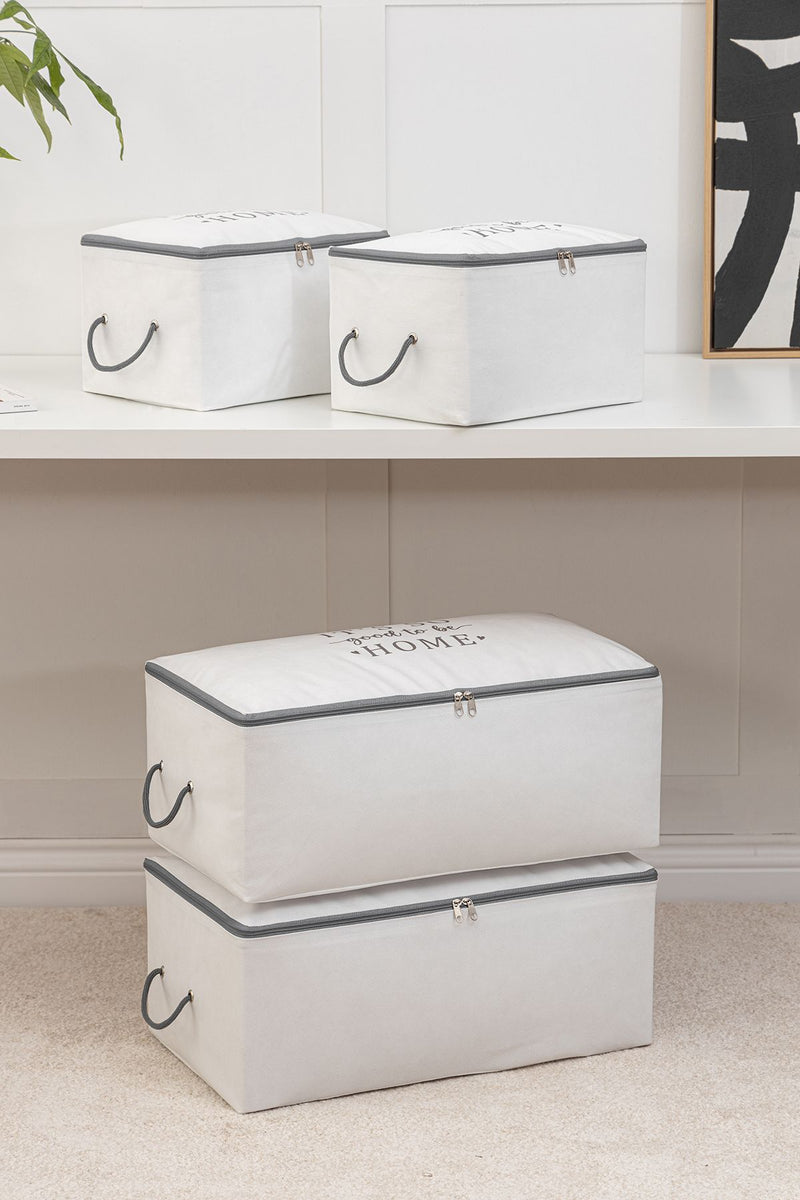 REKHOME 4'lü Beyaz Gri Baskılı Baza Altı Kazak Pike Battaniye Giysi Kıyafet Hurcu