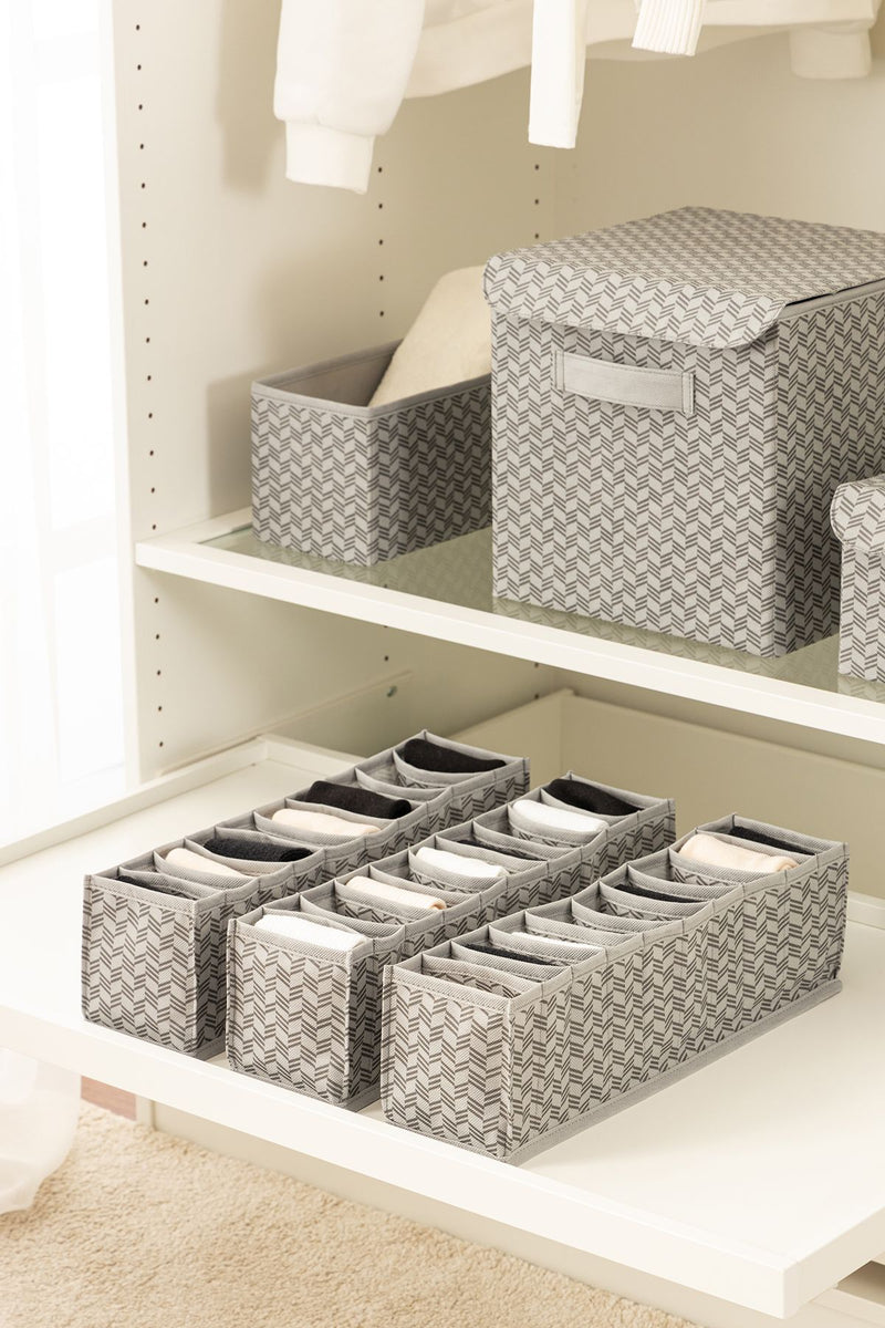 REKHOME 3lü Set 10 Bölmeli Balıksırtı Desenli Gri Dolap Çekmece İçi Akordiyon Katlanır Çorap Çamaşır Düzenleyici Organizer
