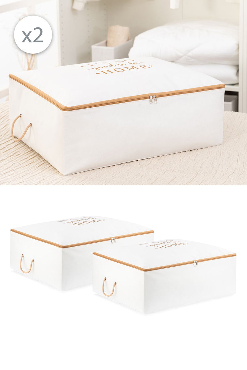 REKHOME 2'li Set Beyaz Bej Baskılı Büyük Boy Baza Altı Çekyat Tipi Yastık Yorgan Kazak Düzenleyici Kıyafet Hurcu