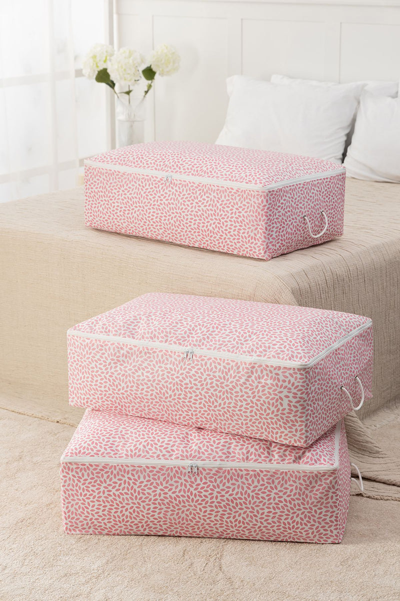 REKHOME 3 Adet Pudra Yaprak Desenli Mega Boy Baza Altı Yastık Yorgan Kazak Hurcu 74x46x22