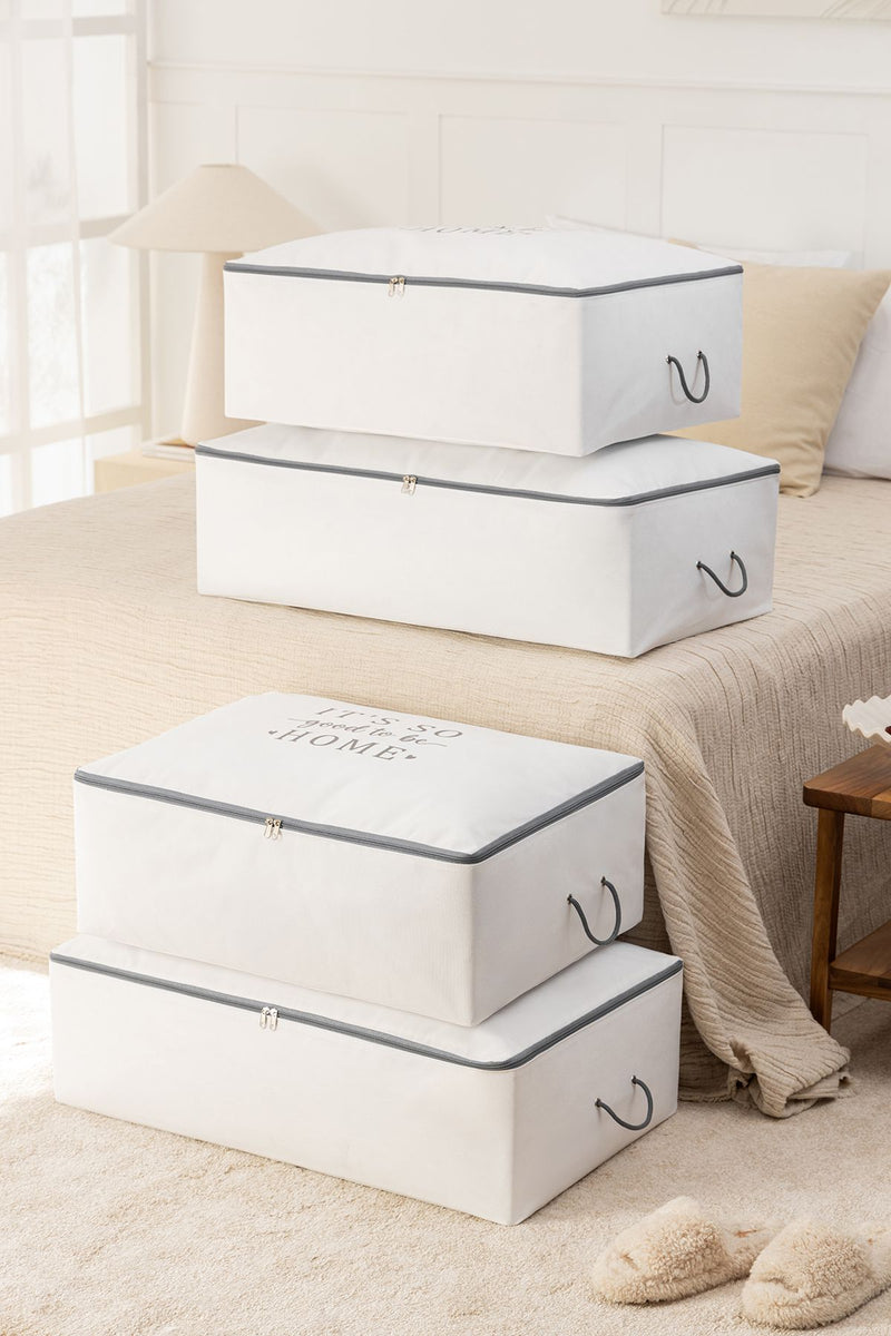 REKHOME 4'lü Beyaz Gri Baskılı Baza Altı Yastık Yorgan Kazak Hurcu