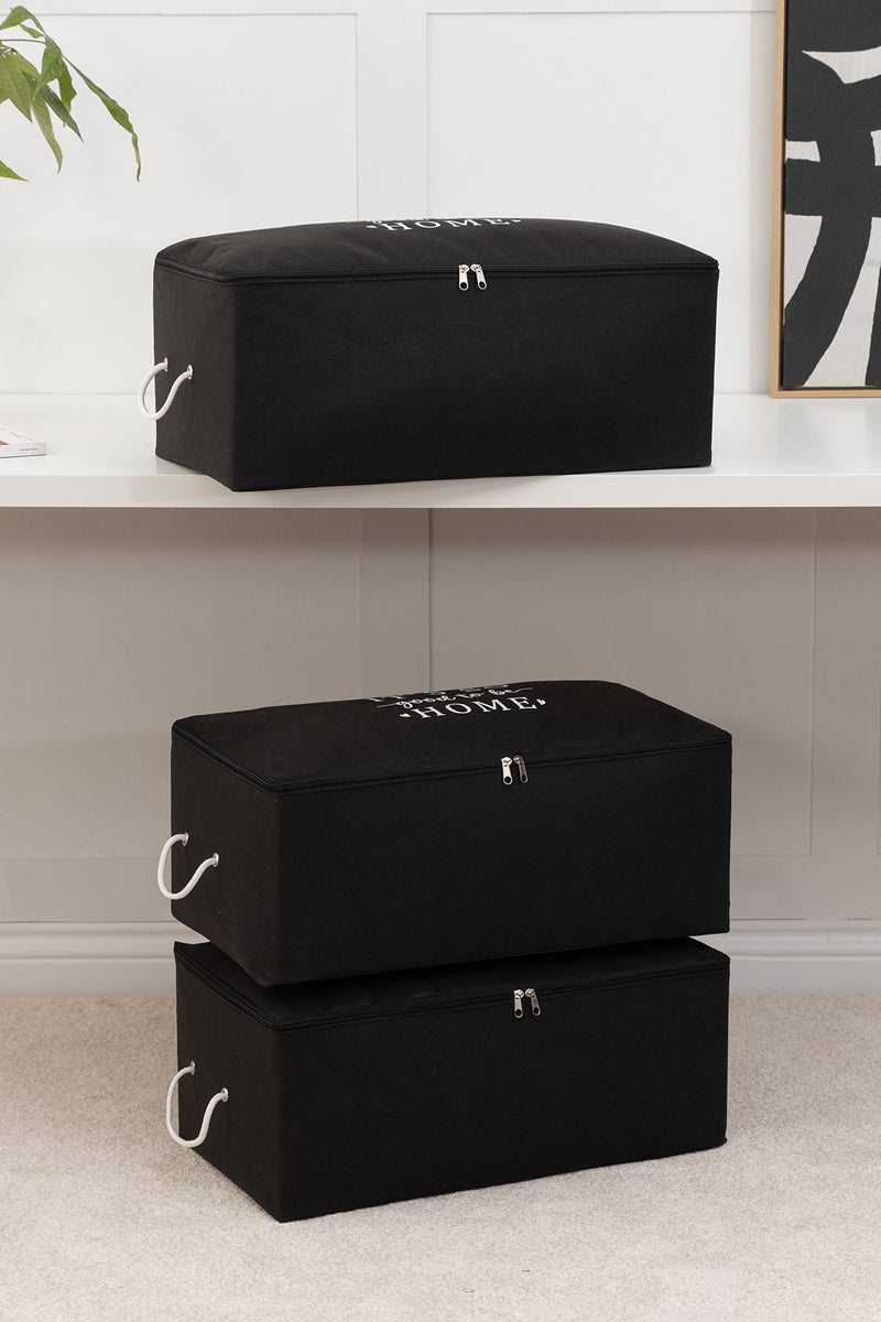 REKHOME 3'lü Siyah Baza Altı Kazak Pike Battaniye Giysi Kıyafet Hurcu / 52x28x21