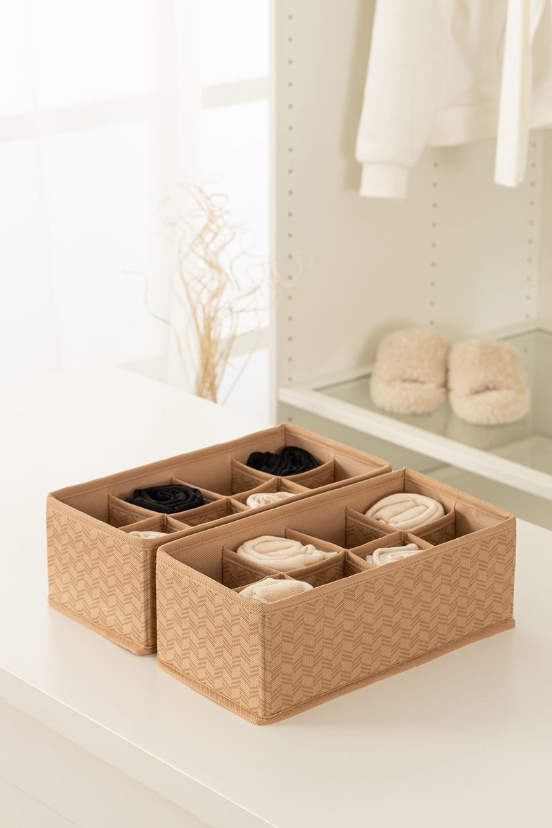 REKHOME 2'li 8 Bölmeli Balıksırtı Desenli Bej Çocuk Odası Dolap Çekmece İçi Çorap Düzenleyici Petek Akordiyon Organizer