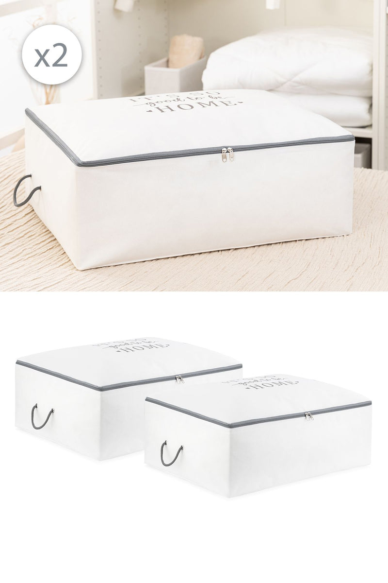 REKHOME 2'li Set Beyaz Gri Baskılı Büyük Boy Baza Altı Çekyat Tipi Yastık Yorgan Kazak Düzenleyici Kıyafet Hurcu