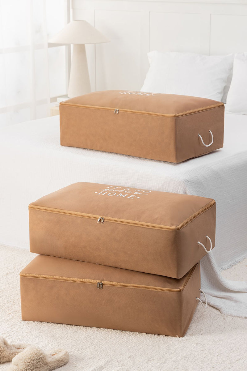 REKHOME 3 Adet Bej Mega Boy Baza Altı Yastık Yorgan Kazak Hurcu 74x46x22