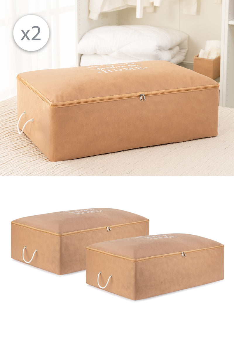 REKHOME 2'li Set Bej Mega Boy Baza Yatak Altı Dolap İçi Yastık Yorgan Kıyafet Kazak Elbise Hurcu 74x46x22