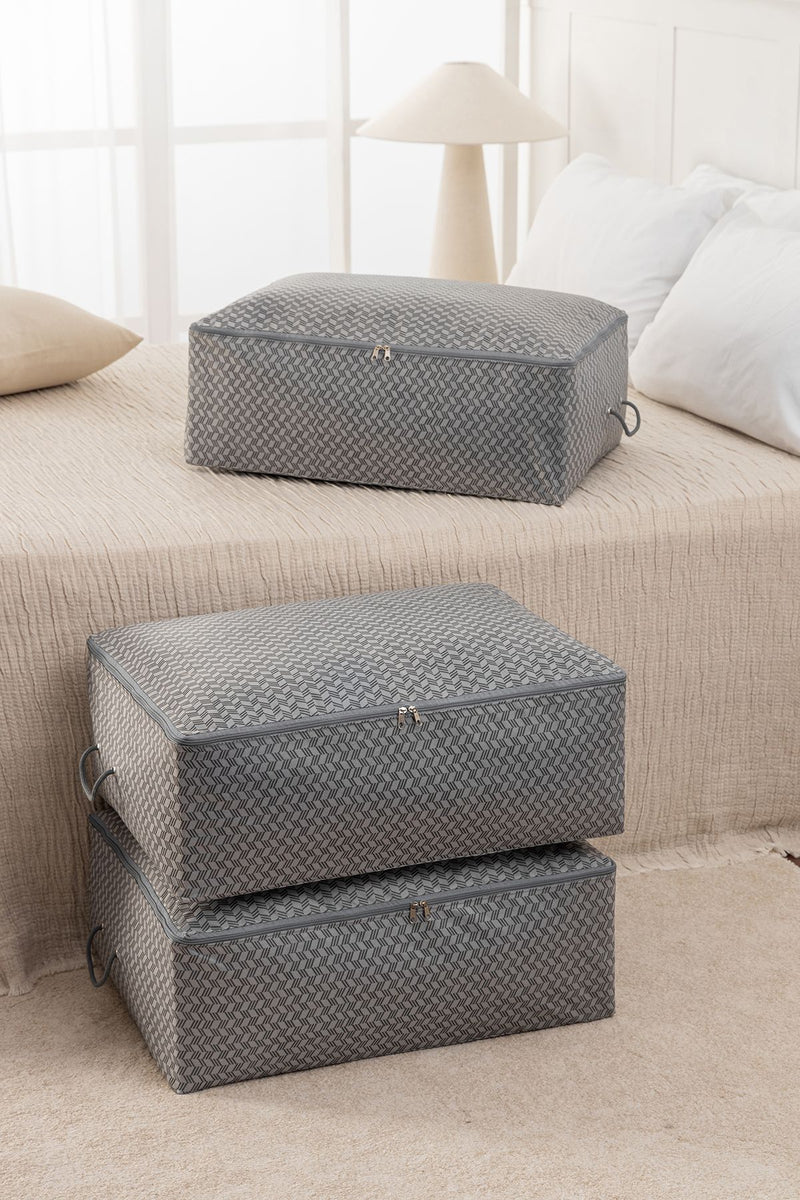 REKHOME 3 Adet Balıksırtı Desenli Gri Büyük Boy Baza Altı Yastık Yorgan Kazak Hurcu 62x46x22