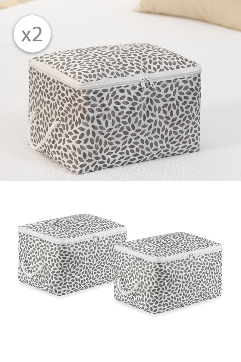 REKHOME 2'li Set Gri Yaprak Küçük Boy Baza Altı Çorap Valiz Düzenleyici Çeyizlik Bohça Organizer Hurç