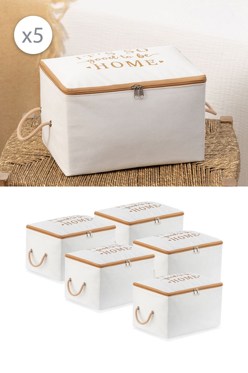 REKHOME 5 Adet Beyaz Bej Baskılı Küçük Boy Baza Altı Çorap Valiz Düzenleyici Çeyizlik Bohça Organizer Hurç