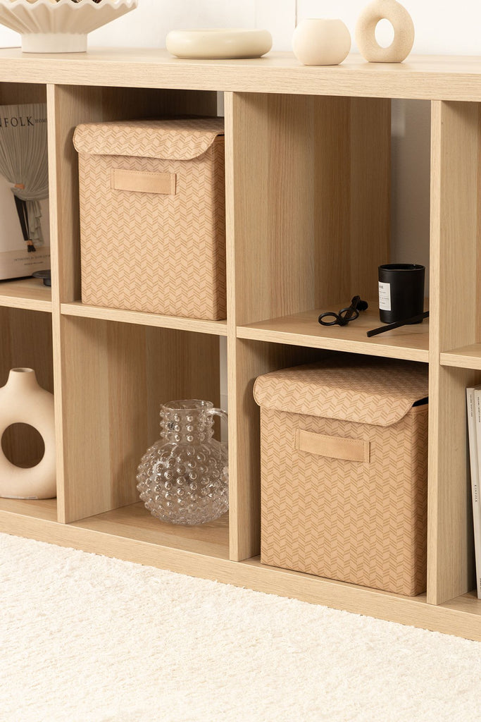 REKHOME 2'li Balıksırtı Desenli Bej Dolap İçi Çamaşır Oyuncak Düzenleyici Katlanır Kapaklı Saklama Kutusu Organizer