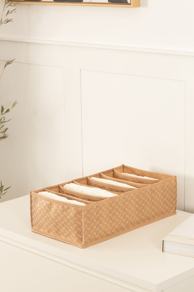 REKHOME 7 Bölmeli Balıksırtı Desenli Bej Dolap Çekmece İçi Akordiyon Katlanır Çorap Kıyafet Çamaşır Düzenleyici Organizer
