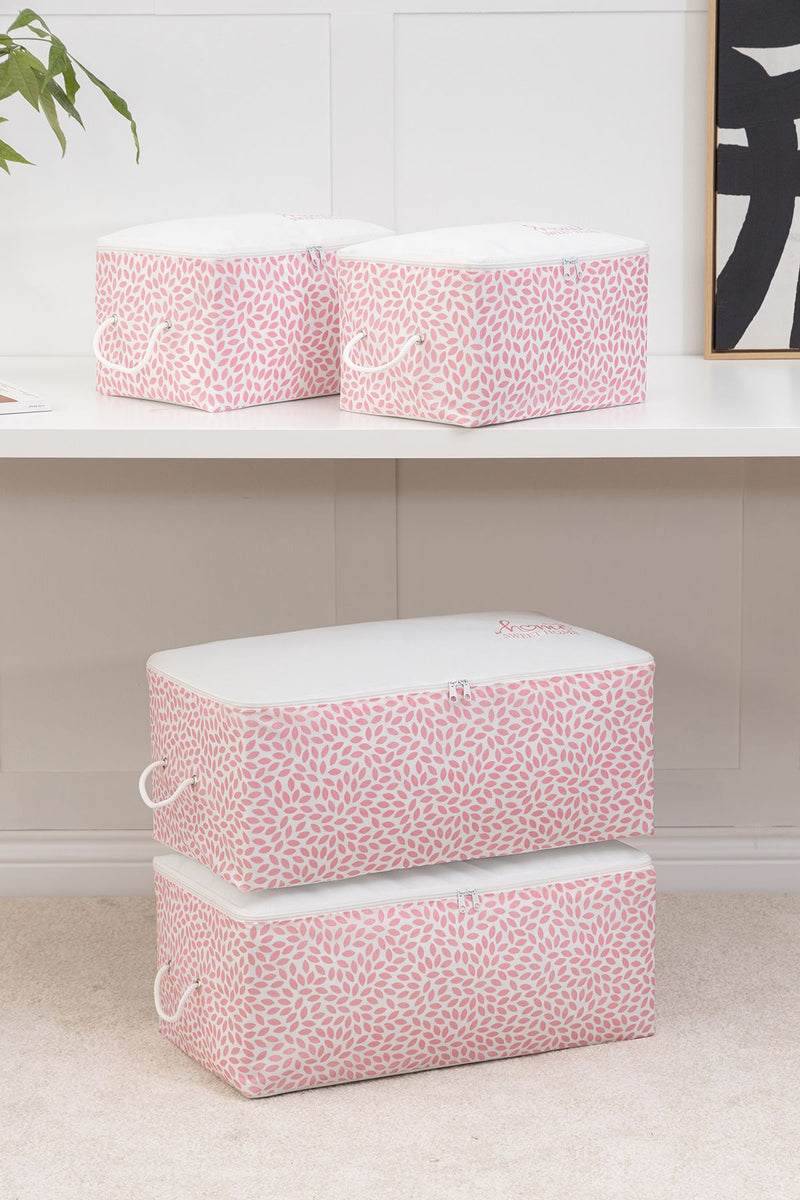 REKHOME 4'lü Pudra Home Sweet Home Baskılı Baza Altı Kazak Pike Battaniye Giysi Kıyafet Hurcu