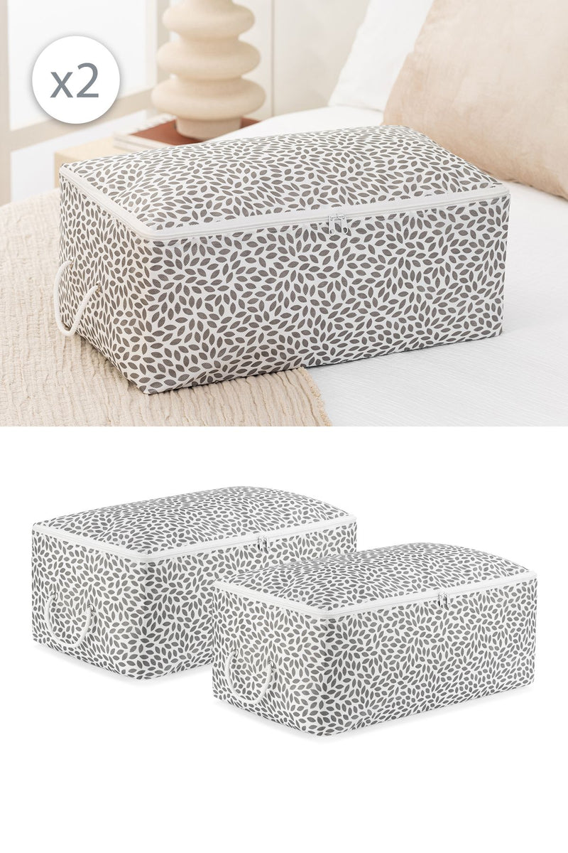 REKHOME 2'li Set Orta Boy Yaprak Gri Baza Altı Çekyat Tipi Kazak Pike Düzenleyici Battaniye Hurcu 52x28x21