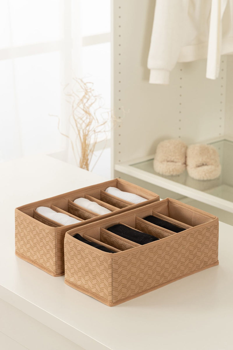 REKHOME 2'li 6 Bölmeli Balıksırtı Desenli Bej Çocuk Odası Dolap Çekmece İçi Çamaşır Çorap Düzenleyici Petek Akordiyon Organizer