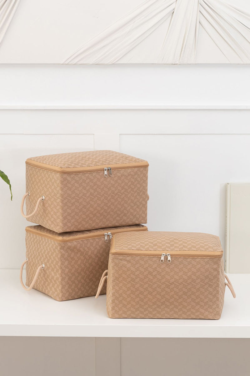 REKHOME 3'lü Balıksırtı Desenli Bej Küçük Boy Baza Altı, Valiz Düzenleyici Hurç / 30x22x18