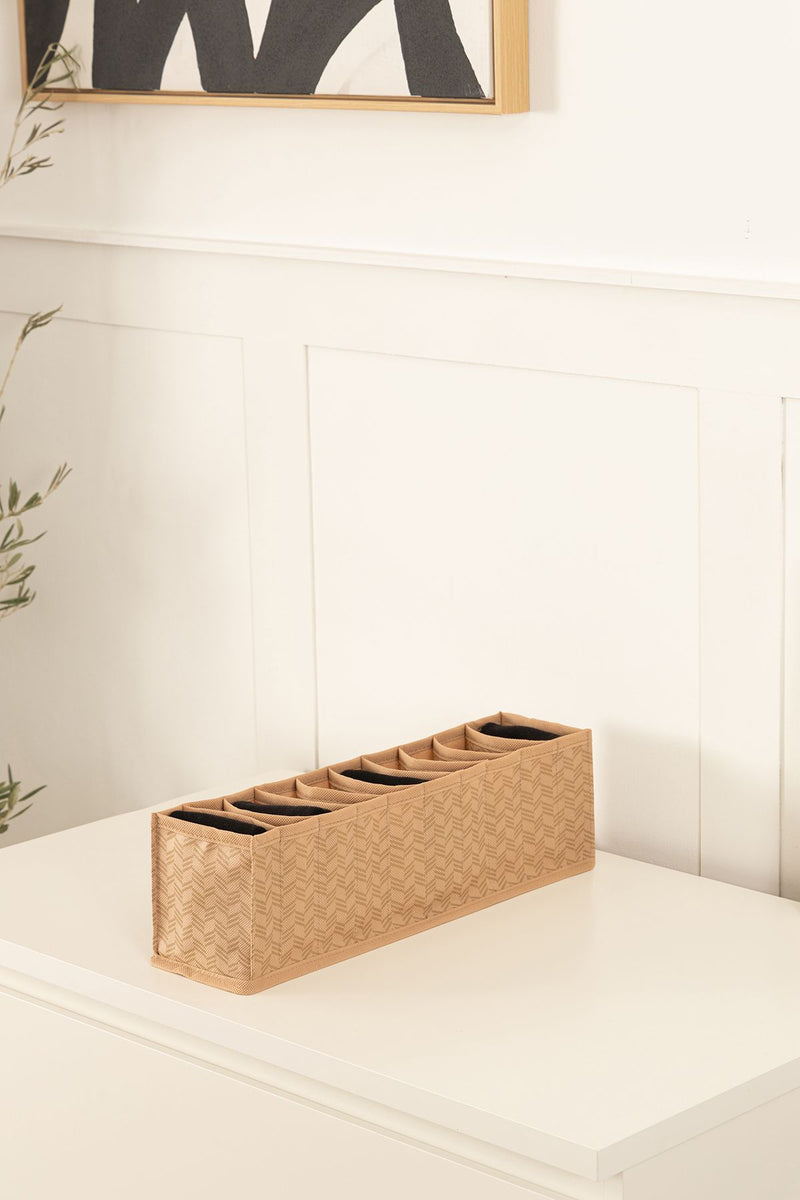 REKHOME 10 Bölmeli Balıksırtı Desenli Bej Dolap Çekmece İçi Akordiyon Katlanır Çorap Kıyafet Çamaşır Düzenleyici Organizer