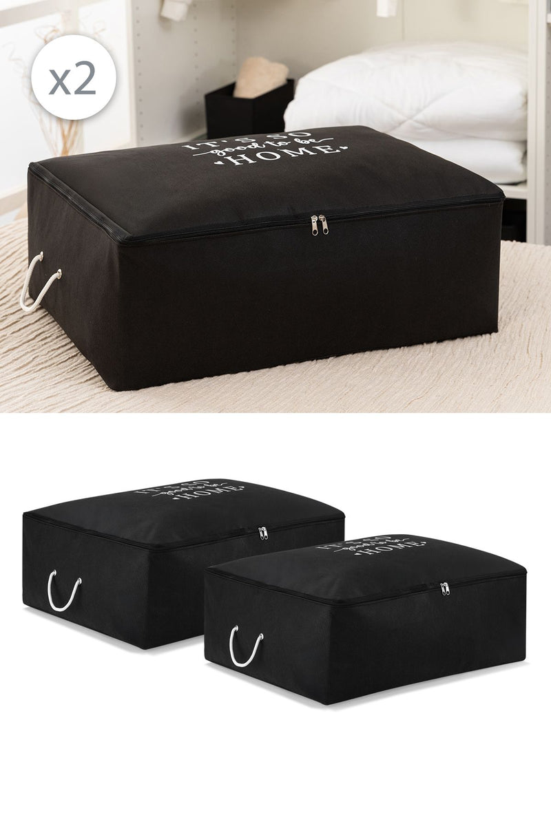 REKHOME 2'li Set Siyah Büyük Boy Baza Altı Çekyat Tipi Yastık Yorgan Kazak Düzenleyici Kıyafet Hurcu