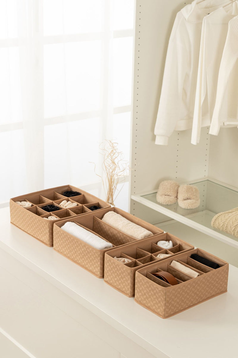 REKHOME 4'lü Balıksırtı Desen Bej Çocuk Odası Dolap Çekmece İçi Çorap Düzenleyici Petek Akordiyon Organizer