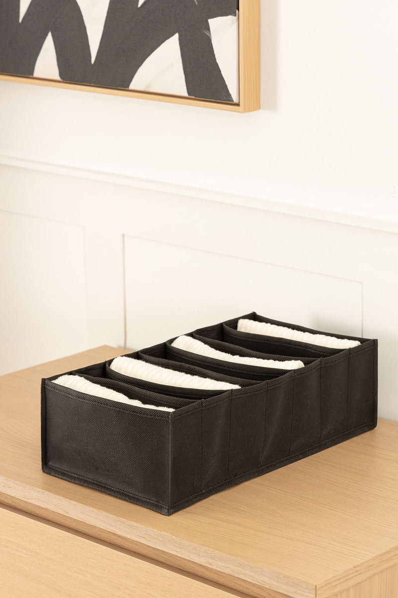 REKHOME 7 Bölmeli Siyah Dolap Çekmece İçi Akordiyon Katlanır Çorap Kıyafet Çamaşır Düzenleyici Organizer