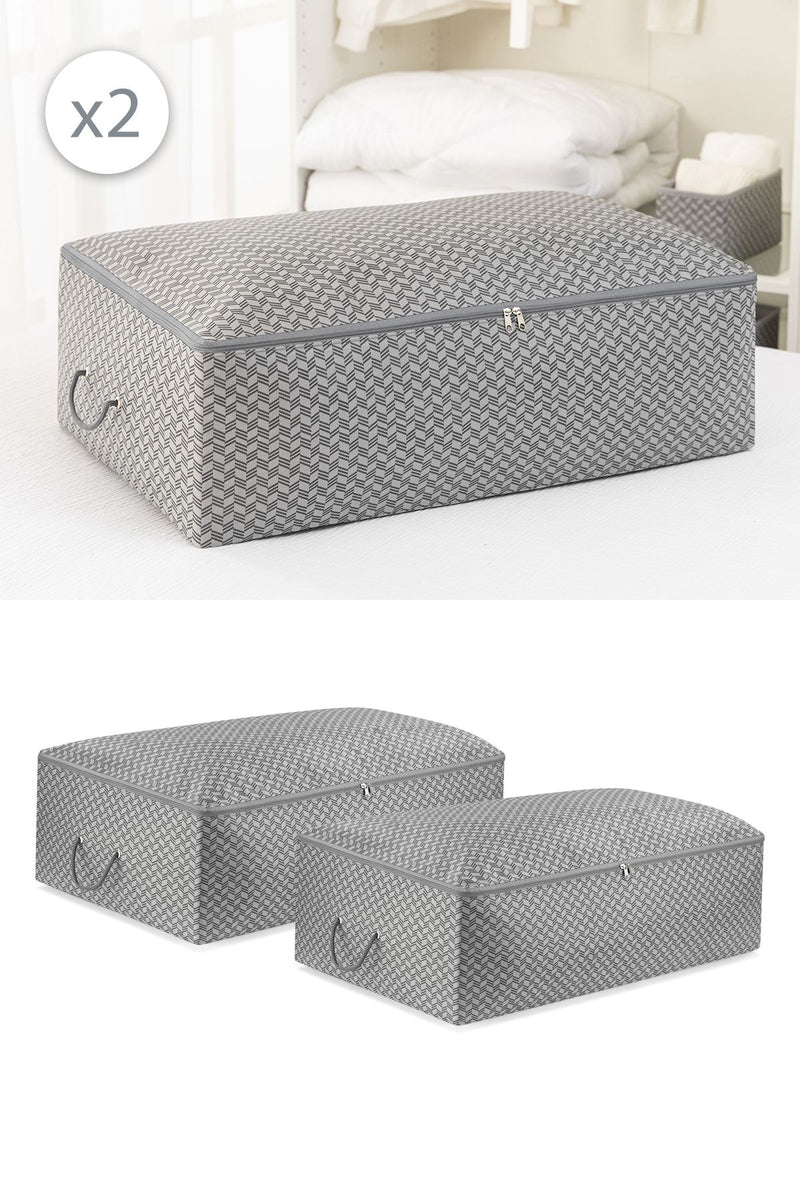 REKHOME 2'li Set Balıksırtı Gri Mega Boy Baza Yatak Altı Dolap İçi Yastık Yorgan Kıyafet Kazak Elbise Hurcu