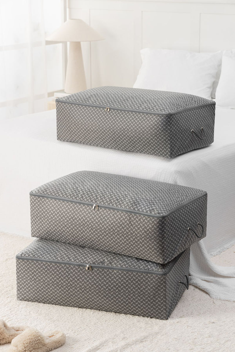 REKHOME 3 Adet Balıksırtı Desenli Gri Mega Boy Baza Altı Yastık Yorgan Kazak Hurcu 74x46x22