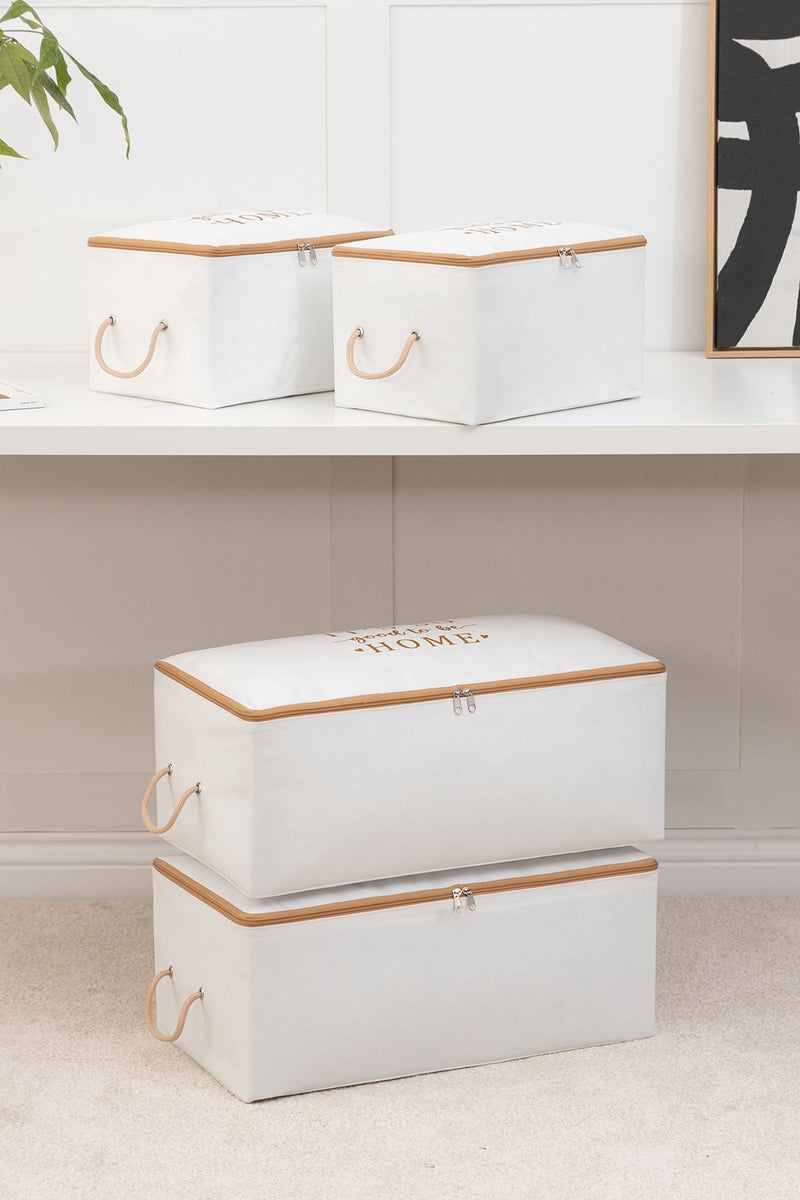 REKHOME 4'lü Beyaz Bej Baskılı Baza Altı Kazak Pike Battaniye Giysi Kıyafet Hurcu