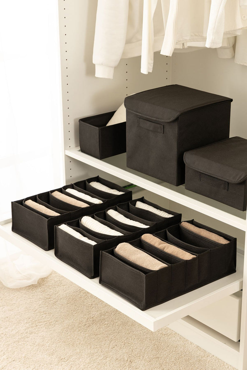 REKHOME 3lü Set 7 Bölmeli Siyah Dolap Çekmece İçi Akordiyon Katlanır Çorap Çamaşır Düzenleyici Organizer