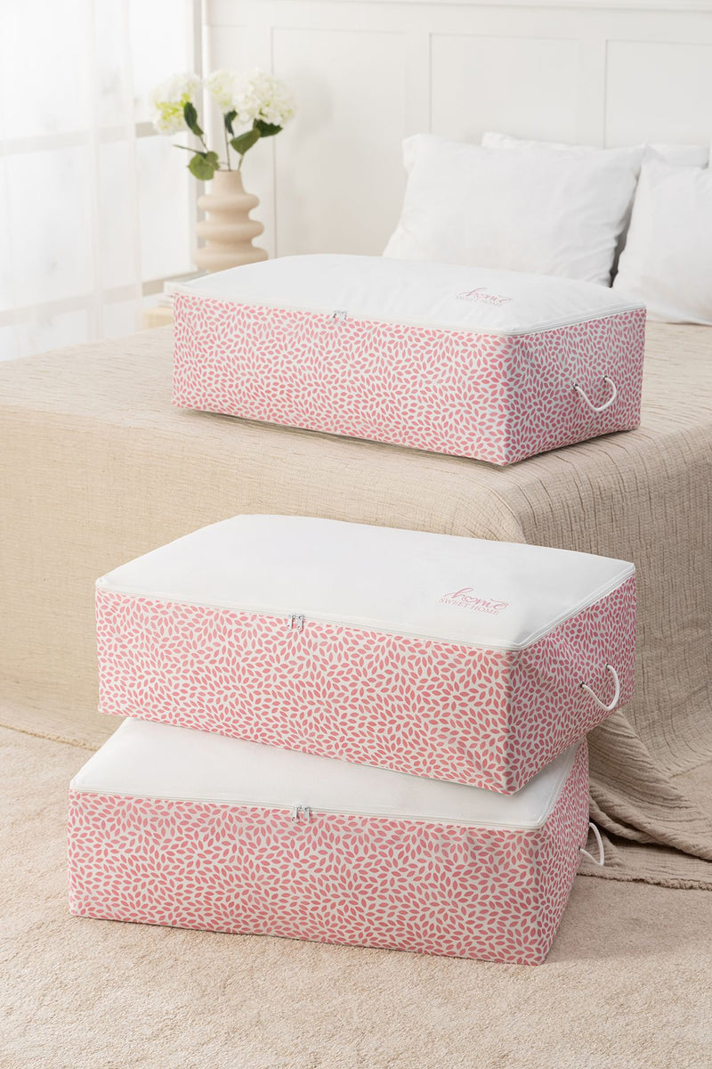 REKHOME 3 Adet Home Sweet Home Pudra Baskılı Mega Boy Baza Altı Yastık Yorgan Kazak Hurcu 74x46x22