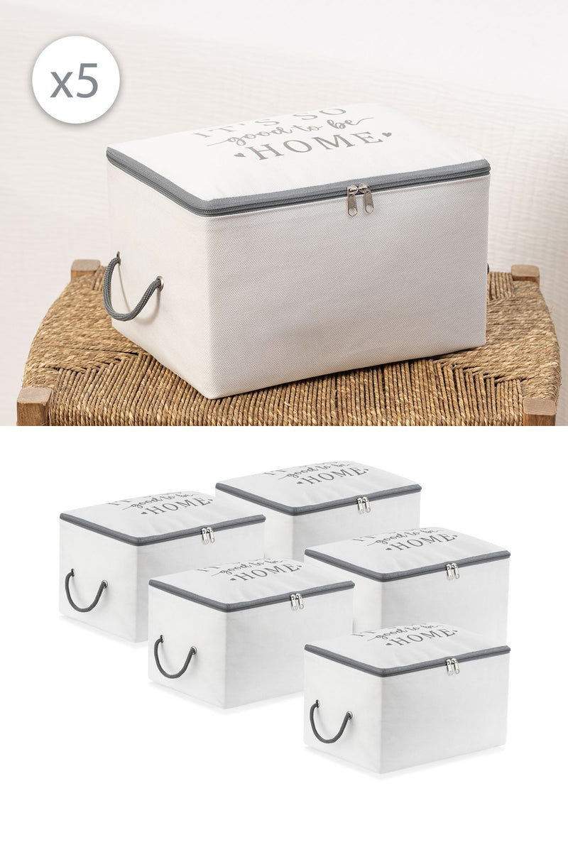 REKHOME 5 Adet Beyaz Gri Baskılı Küçük Boy Baza Altı Çorap Valiz Düzenleyici Çeyizlik Bohça Organizer Hurç