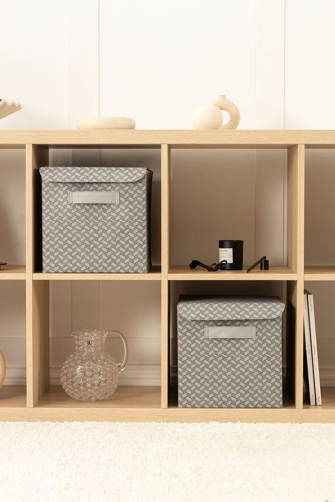 REKHOME 2'li Balıksırtı Desenli Gri Dolap İçi Çamaşır Oyuncak Düzenleyici Katlanır Kapaklı Saklama Kutusu Organizer