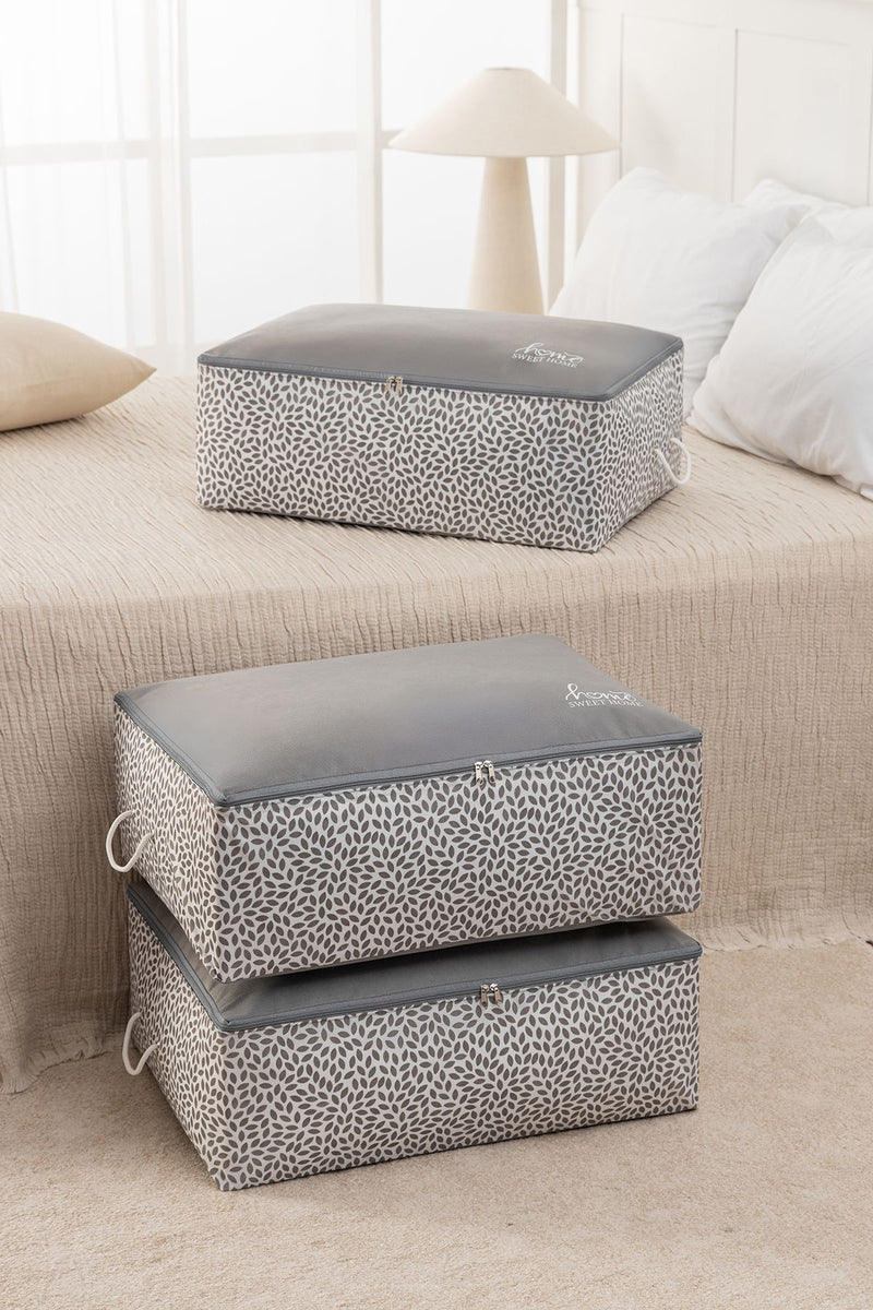 REKHOME 3 Adet Home Sweet Home Gri Baskılı Büyük Boy Baza Altı Yastık Yorgan Kazak Hurcu 62x46x22