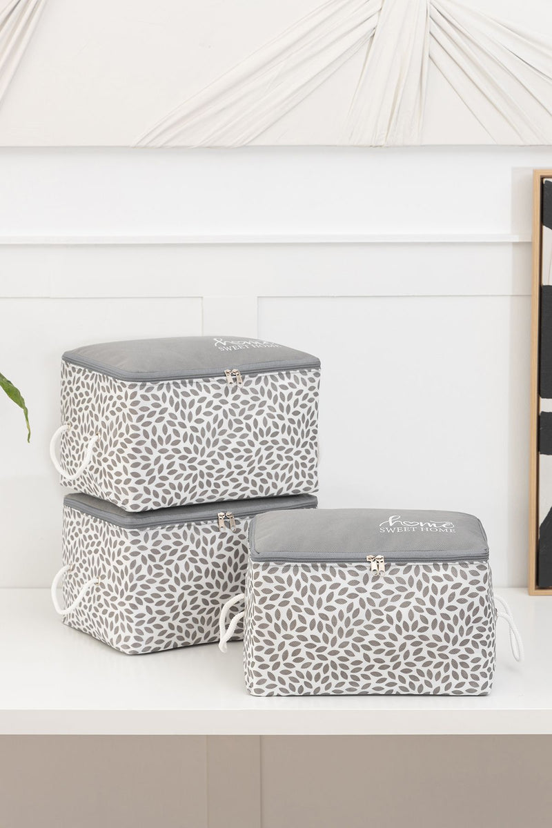 REKHOME 3'lü Gri Home Sweet Home Baskılı Küçük Boy Baza Altı, Valiz Düzenleyici Hurç / 30x22x18