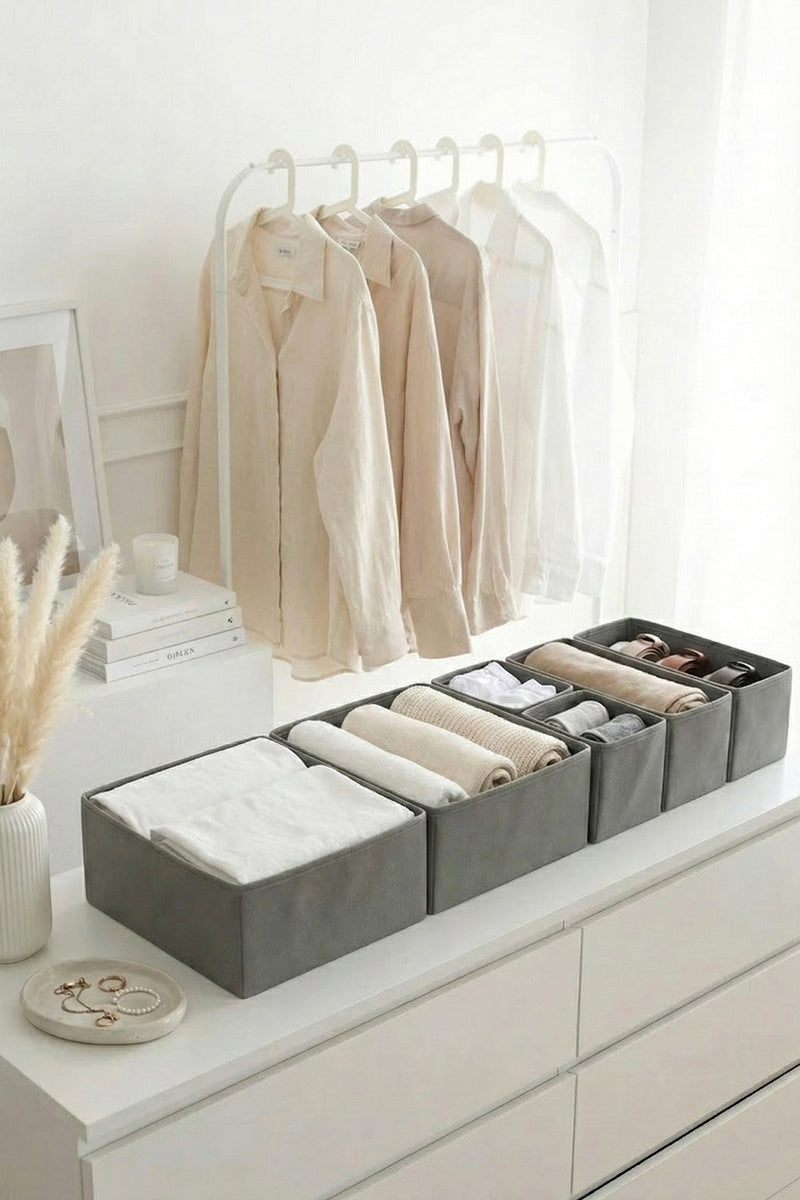 REKHOME 6'lı Çekmece Dolap İçi Düzenleyici Çocuk Bebek Odası Saklama Kutusu Organizer Set Gri