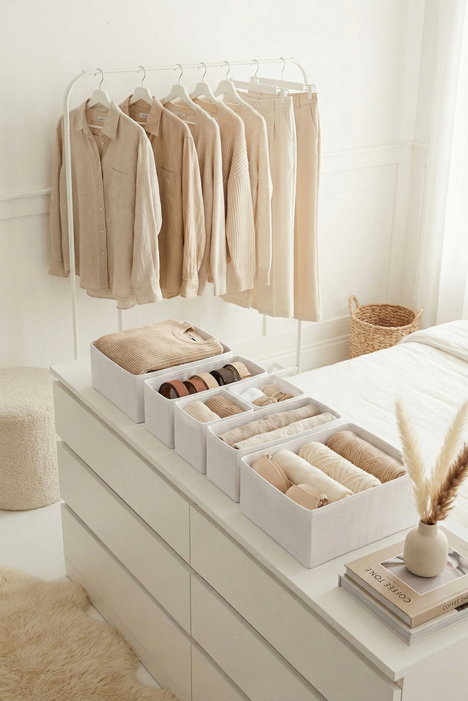 REKHOME 6'lı Çekmece Dolap İçi Düzenleyici Çocuk Bebek Odası Saklama Kutusu Organizer Set Beyaz