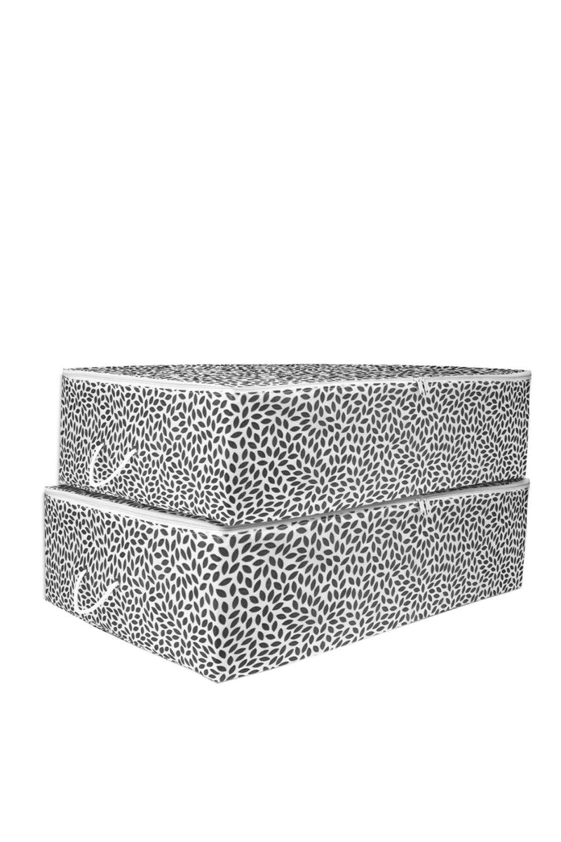 REKHOME 2'li Büyük Boy Baza Altı Gri Yaprak Baskılı Hurç Set / 62x46x22