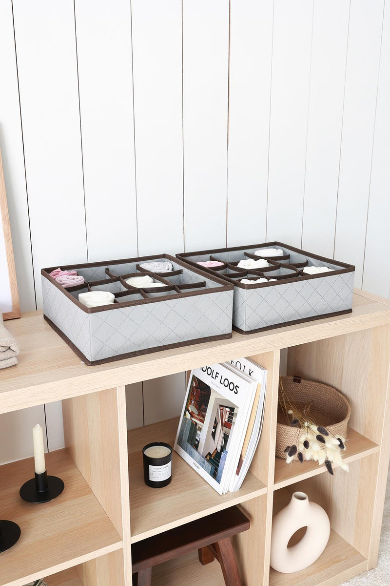 REKHOME 2'li Kapitone Desenli Gri 12 Bölmeli Çekmece Düzenleyici / 30.5 x 30.5 x 10.8 cm