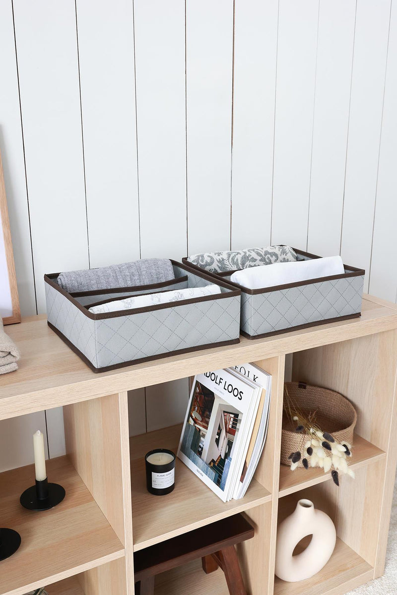 REKHOME 2'li Kapitone Desenli Gri 3 Bölmeli Çekmece Düzenleyici / 30.5 x 30.5 x 10.8 cm