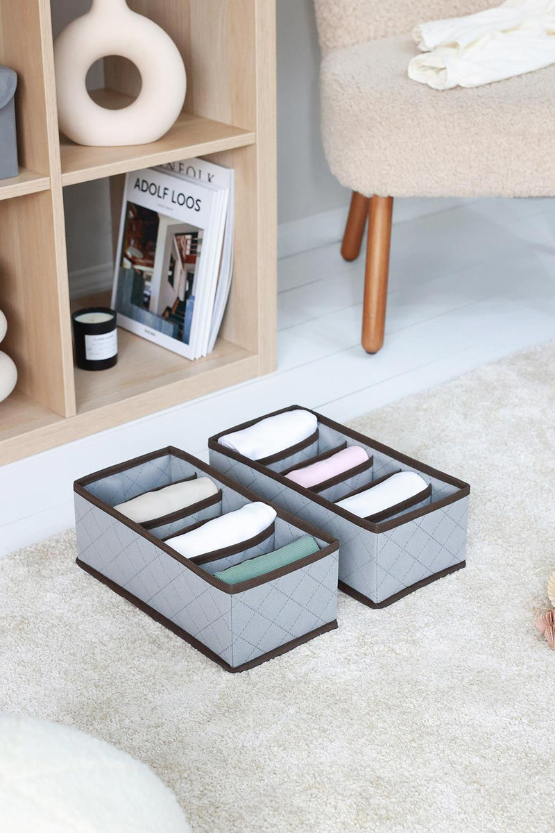 REKHOME 2'li Kapitone Desenli Gri 6 Bölmeli Çekmece Düzenleyici / 15 x 30.5 x 10.8 cm