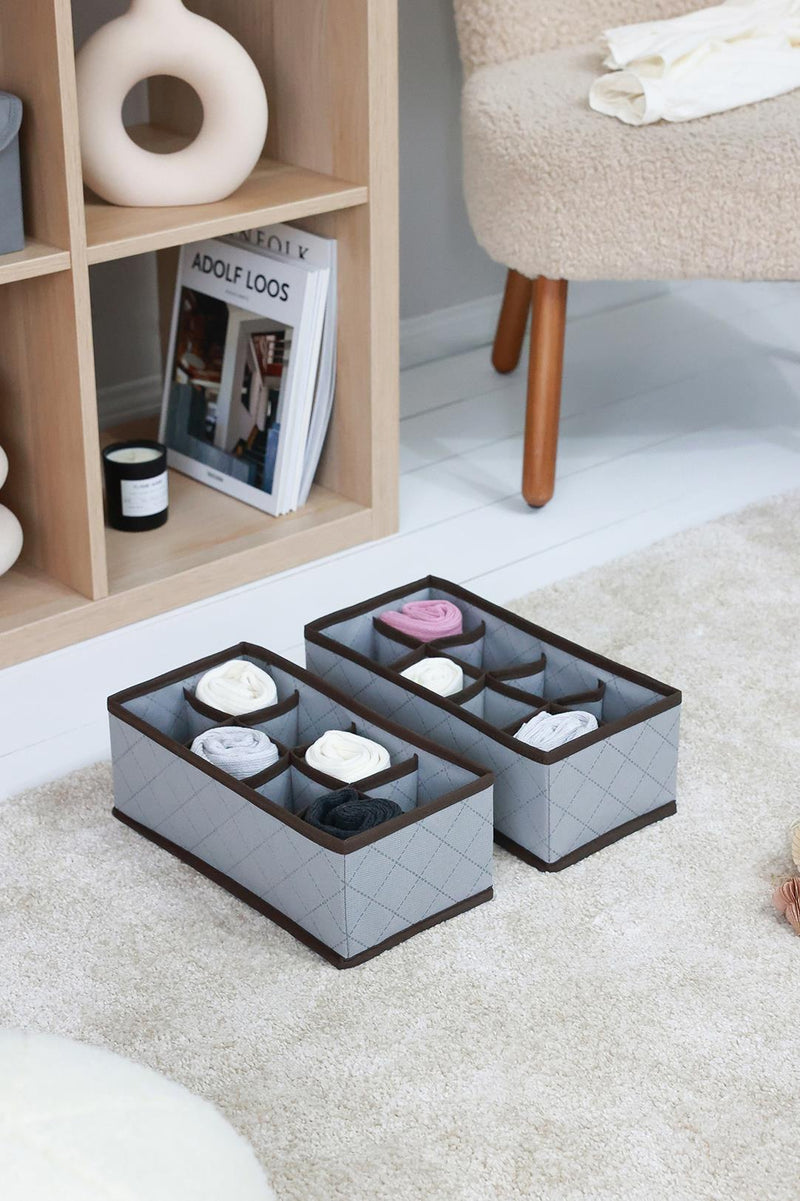 REKHOME 2'li Kapitone Desenli Gri 8 Bölmeli Çekmece Düzenleyici / 15 x 30.5 x 10.8 cm