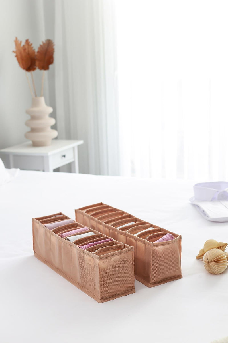 REKHOME 2'li Set Bej 10 Bölmeli Dolap Çekmece İçi Akordiyon Tipi Katlanır Çamaşır Düzenleyici Organizer