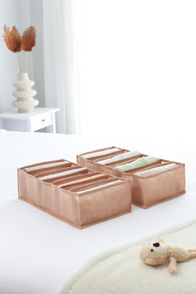 REKHOME 2'li Set Bej 7 Bölmeli Dolap Çekmece İçi Akordiyon Tipi Katlanır Çamaşır Düzenleyici Organizer