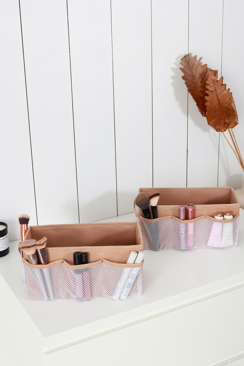 REKHOME 2'li Set Bej Makyaj Kozmetik Düzenleyici Organizer Makyaj Kutusu