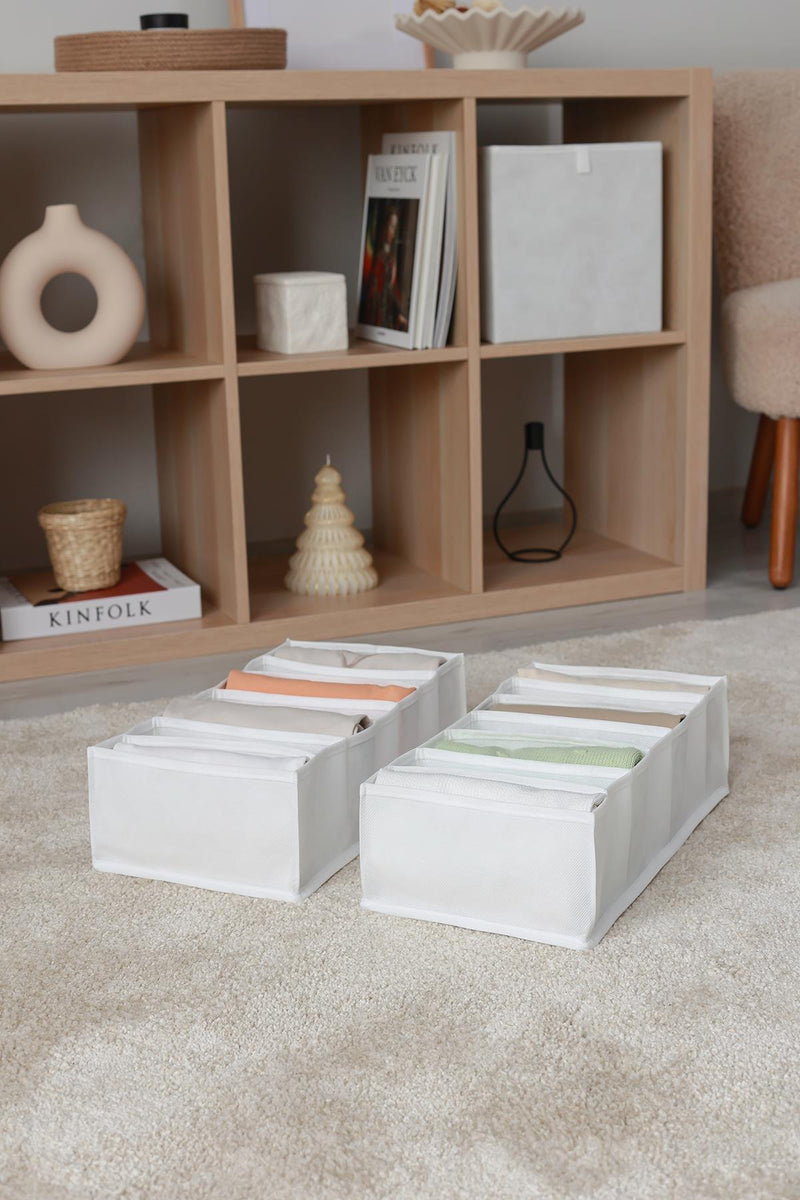 REKHOME 2'li Set Beyaz 7 Bölmeli Dolap Çekmece İçi Akordiyon Tipi Katlanır Çamaşır Düzenleyici Organizer