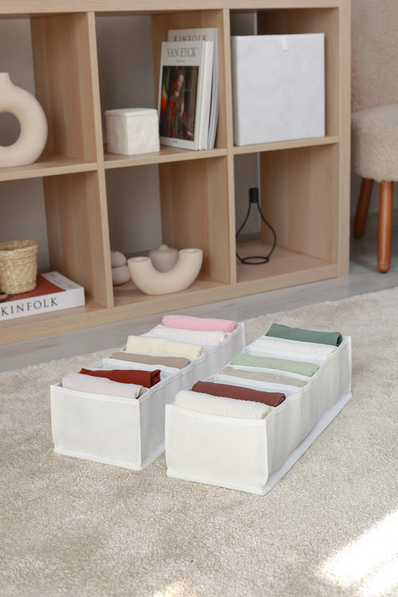 REKHOME 2'li Set Beyaz 8 Bölmeli Dolap Çekmece İçi Akordiyon Tipi Katlanır Çamaşır Düzenleyici Organizer
