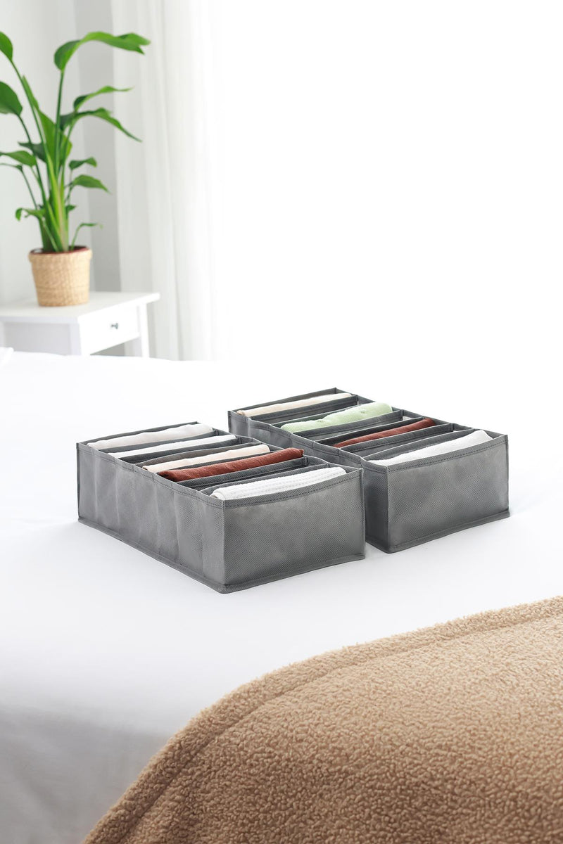 REKHOME 2'li Set Gri 7 Bölmeli Dolap Çekmece İçi Akordiyon Tipi Katlanır Çamaşır Düzenleyici Organizer