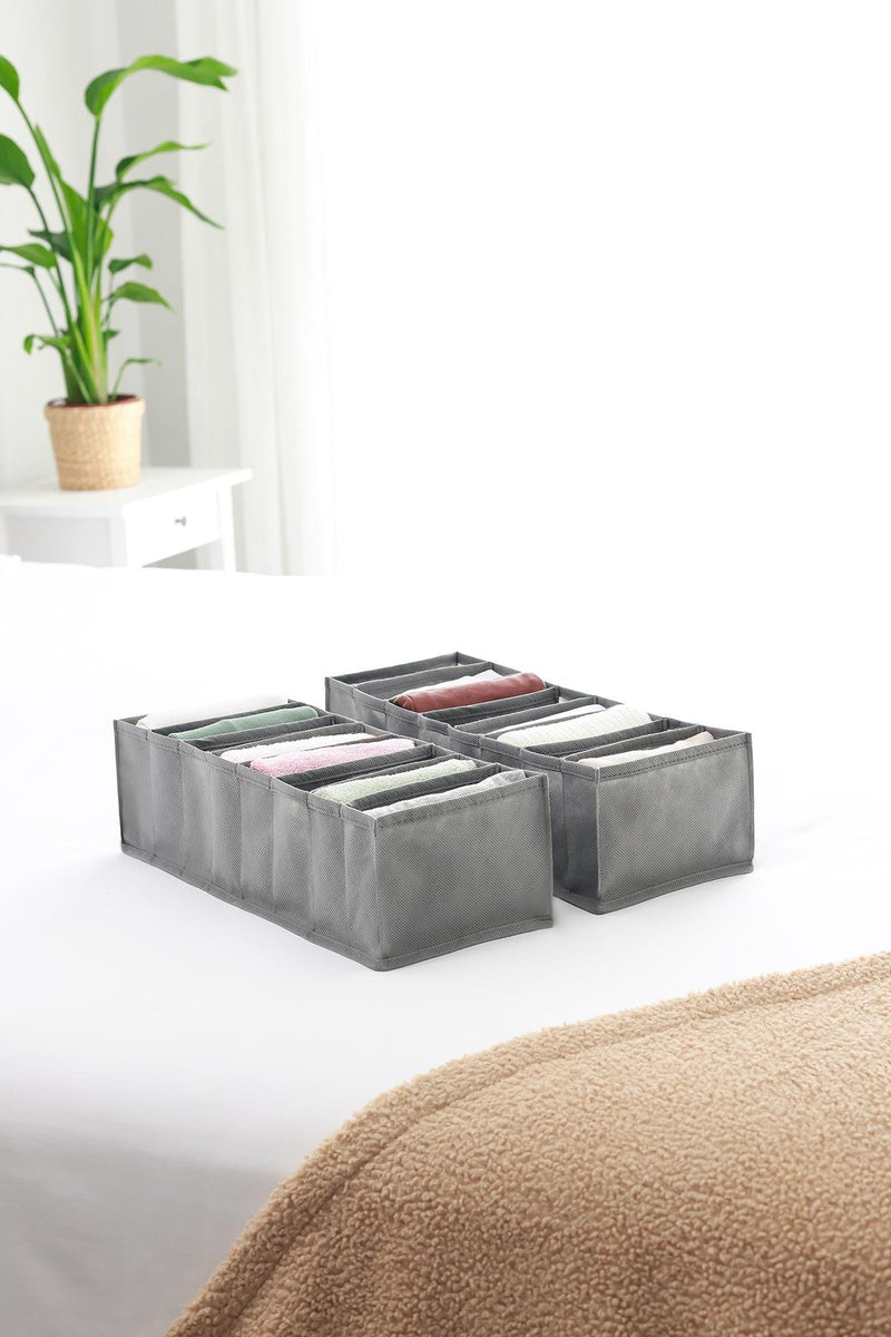 REKHOME 2'li Set Gri 8 Bölmeli Dolap Çekmece İçi Akordiyon Tipi Katlanır Çamaşır Düzenleyici Organizer
