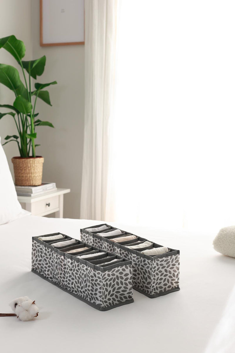 REKHOME 2'li Set Yaprak Gri 10 Bölmeli Dolap Çekmece İçi Akordiyon Tipi Katlanır Çamaşır Düzenleyici Organizer